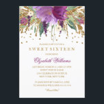Invitación Purpurina floral Sparkling Amethyst Sweet 16 Invit<br><div class="desc">Más bonitos dulces y florales dieciséis invitaciones en la tienda Little Bayleigh! Hemos utilizado obras de arte de: www.createthecut.com</div>