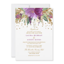 Purpurina floral Sparkling Amethyst Wedding Invite