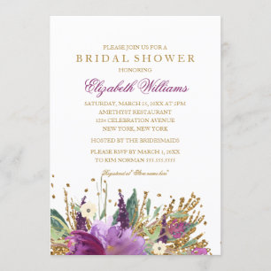Invitación Purpurina floral Sparkling Bridal Shower Invite