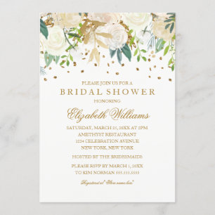 Invitación Purpurina floral Sparkling Gold Bridal Shower