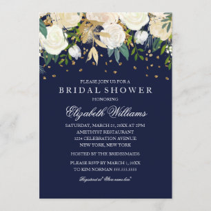 Invitación Purpurina floral Sparkling Gold Nave Shower