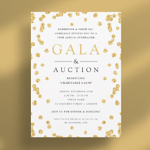 Invitación Purpurina formal de oro de promoción y subasta cor