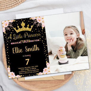 Invitación Purpurina fotográfico Crown Purple Princess Birthd