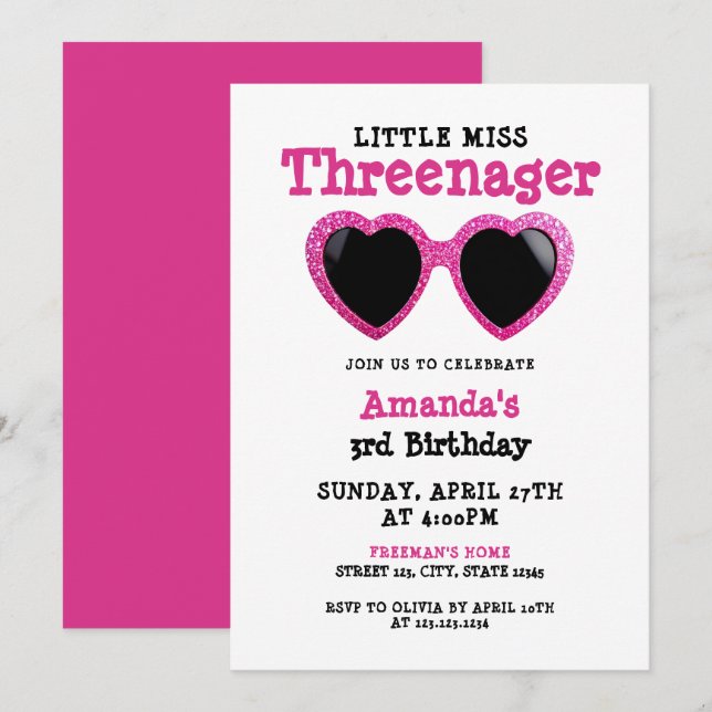 Invitación Purpurina Gafas De Sol Rosa Judía De Cumpleaños De (Anverso / Reverso)