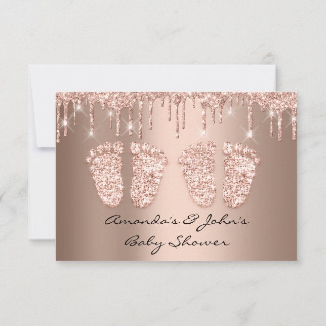 Invitación Purpurina gemelos de pies de Baby Shower gotea Chi (Reverso)