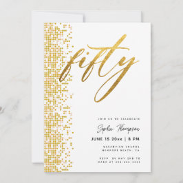 Invitación Purpurina Geométrico de Oro Blanco Elegante 50 cum