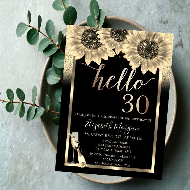 Invitación Purpurina, girasoles, Fiesta de cumpleaños 30 de n (Subido por el creador)