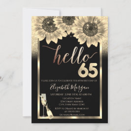 Invitación Purpurina, girasoles, fiesta de cumpleaños 65 de n