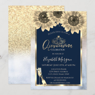 Invitación Purpurina, girasoles, quinceanera metálica de Tiar