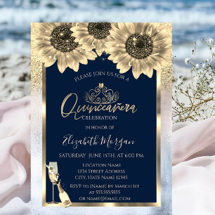 Invitación Purpurina,Girasoles, Tiara Metálica Quinceañera