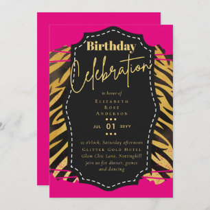 Invitación Purpurina Girly Gold Animal Imprimir cumpleaños CU