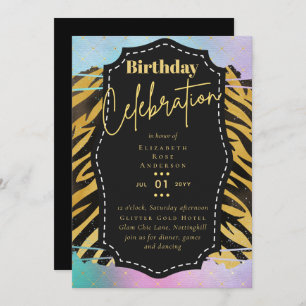 Invitación Purpurina Girly Gold Animal Imprimir cumpleaños CU