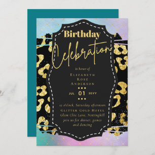 Invitación Purpurina Girly Gold Animal Imprimir cumpleaños CU