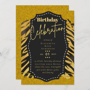 Invitación Purpurina Girly Gold Animal Imprimir cumpleaños CU