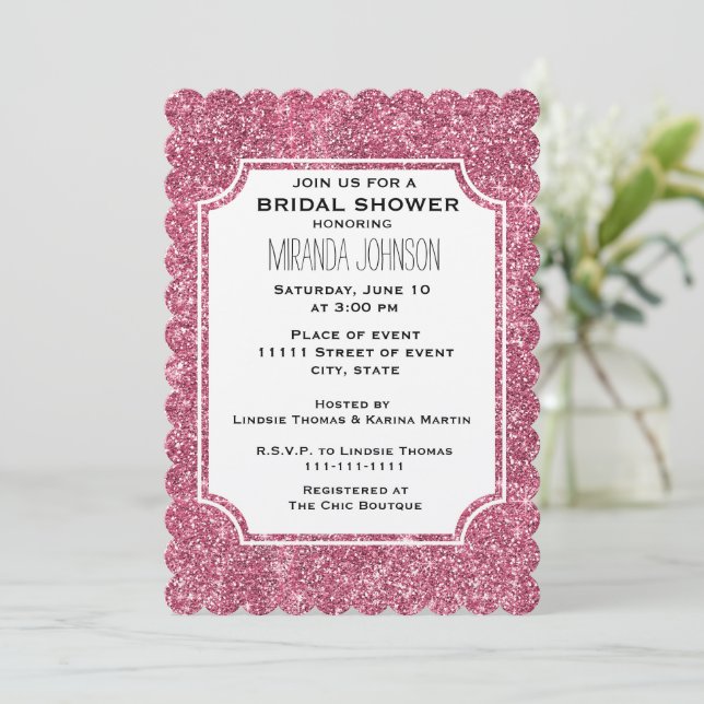 Invitación Purpurina Girly Pink Sparkle Nacimiento Ducha de n (Anverso de pie)