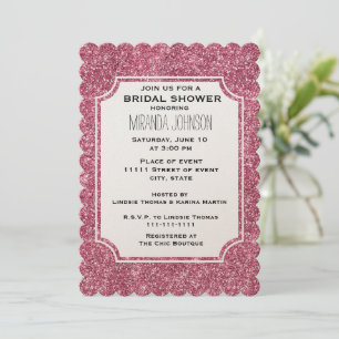 Invitación Purpurina Girly Pink Sparkle Nacimiento Ducha de n
