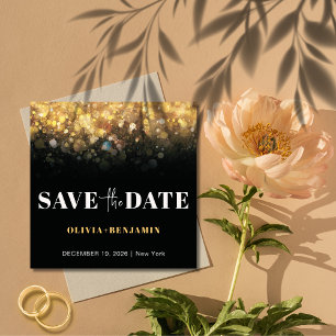 Invitación Purpurina Glam Black and Gold Wedding Save The Dat