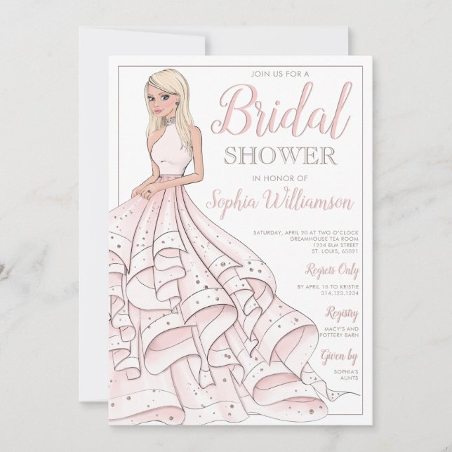 Invitación Purpurina Glam Blonde Bride Bridal Shower (Anverso)