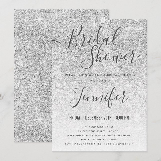 Invitación Purpurina Glam Bridal Glam (Anverso / Reverso)