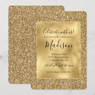 Invitación Purpurina Glam Glitz con estilo Gold