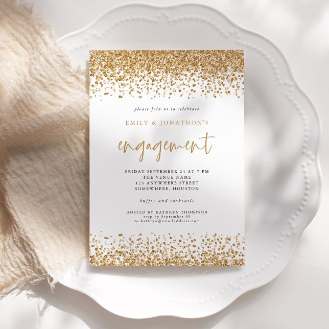 Invitación Purpurina Glam Gold Bordes Impresa Compromiso (Subido por el creador)