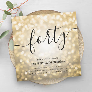 Invitación Purpurina Glam Gold Moderno enciende 40 cumpleaños