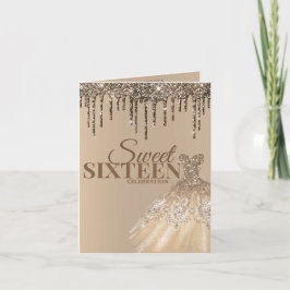 Invitación Purpurina Glam Gold Spark Sweet 16 Cumpleaños Part