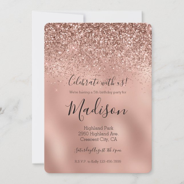 Invitación Purpurina Glam Rosa Gold (Anverso)