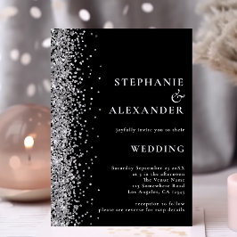Invitación Purpurina Glam Silver Boda de código QR negro