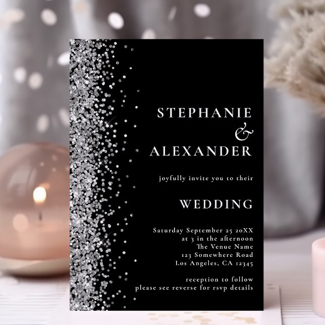 Invitación Purpurina Glam Silver Boda de código QR negro (Subido por el creador)