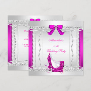 Invitación Purpurina Glamour Tacones Altos Rosa Brillante Per