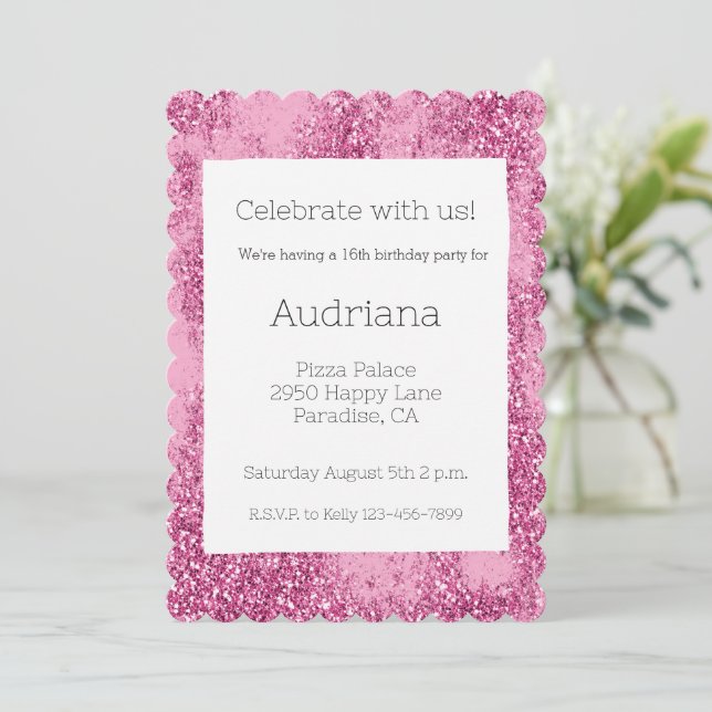 Invitación Purpurina Glitz Sparkle 16º cumpleaños (Anverso de pie)