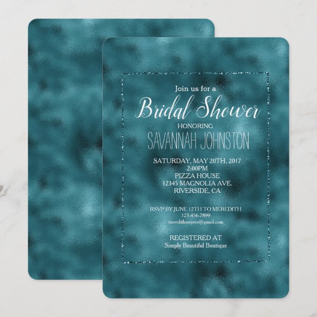 Invitación Purpurina Glitz verde azulado Glam Bridal Shower (Anverso / Reverso)