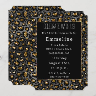 Invitación Purpurina Gold Black Leopard