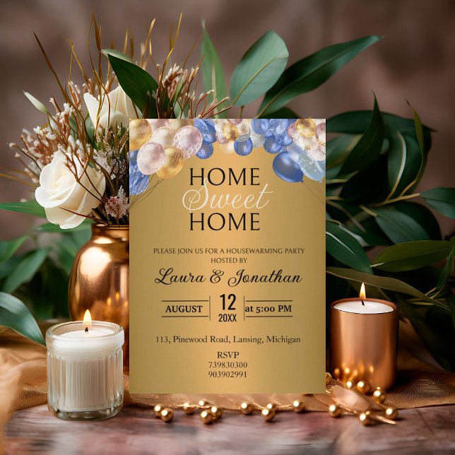 Invitación Purpurina Gold Blue Silver Fiesta para el calentam (Subido por el creador)