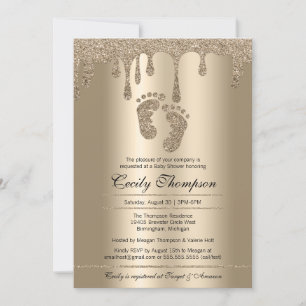 Invitación Purpurina Gold Drip Ducha de pies de bebé metálico
