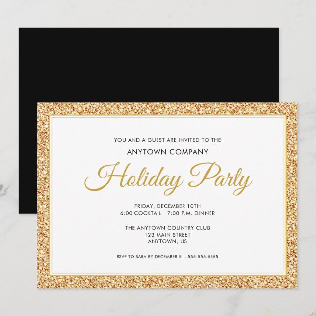 Invitación Purpurina Gold Faux | Fiesta de feriado corporativ (Anverso / Reverso)