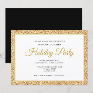 Invitación Purpurina Gold Faux   Fiesta de feriado corporativ