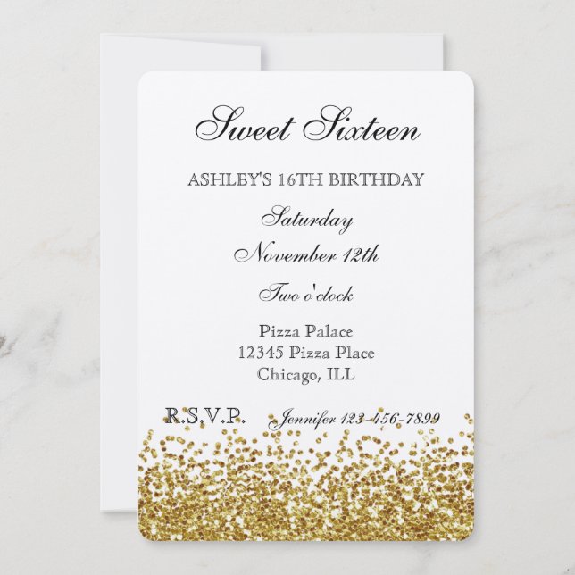 Invitación Purpurina Gold Faux Sweteen (Reverso)