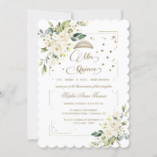 Invitación Purpurina Gold Floral Blanca Mis Quince Quinceañer