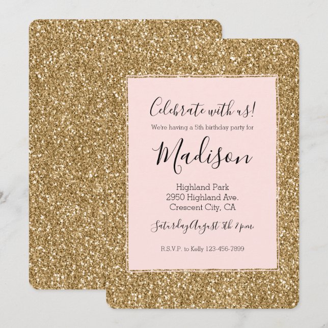 Invitación Purpurina Gold Glam (Anverso / Reverso)