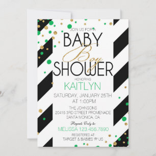 Invitación Purpurina Gold Green Sprinkles Strike Baby Shower