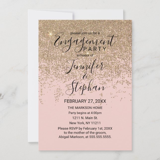 Invitación Purpurina Gold paraliza el compromiso rosado de Ru (Anverso)