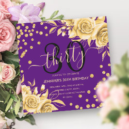 Invitación Purpurina Gold Purple Floral 30 aniversario guión