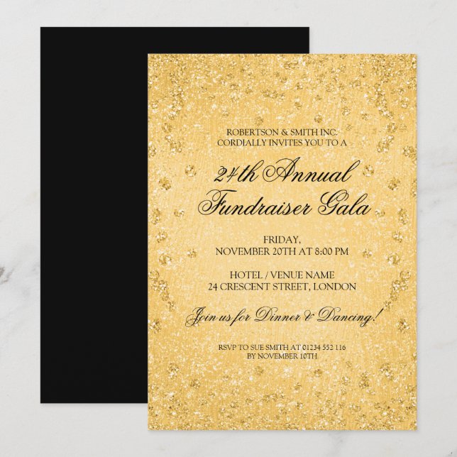 Invitación Purpurina Gold Recaudación de Fondos Corporativos  (Anverso / Reverso)