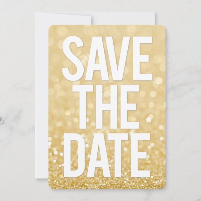 Invitación Purpurina Gold Save the Date Typography (Anverso)