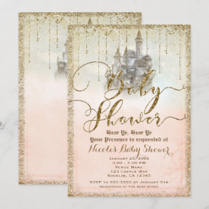 Invitación Purpurina Gold Storybook Castle Baby Shower