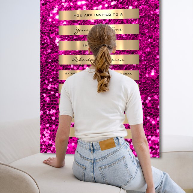 Invitación Purpurina Gold Stripes Champagne Rubor Pink Fuchsi (Glitter Gold Stripes Champagne Blush Pink Fuchsia Invitation)