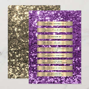 Invitación Purpurina Gold Stripes Champagne Rubor Violet Purp