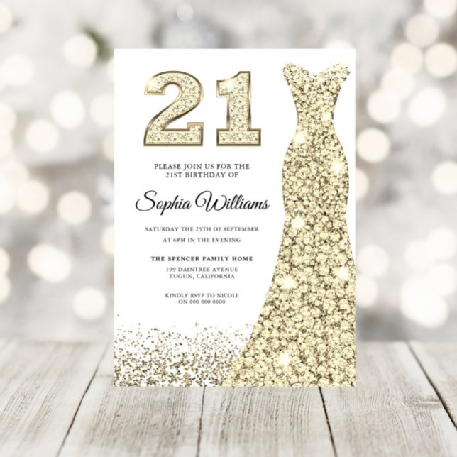 Invitación Purpurina Golden Sparkle Vestido Fiesta de cumplea (Subido por el creador)